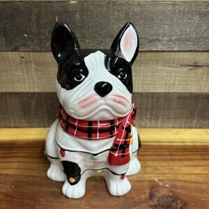 French Bulldog Boston Terrier Christmas Ceramic Pet Cookie or Treat Jar 11”